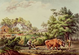 American Farm Scenes, graverade av Nathaniel Currier (1813-98) pub. av Currier och Ives, New York